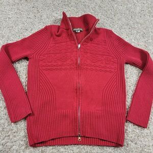 Eddie Bauer Cardigan Sweater Womens Medium Red Full Zip Knit Holiday